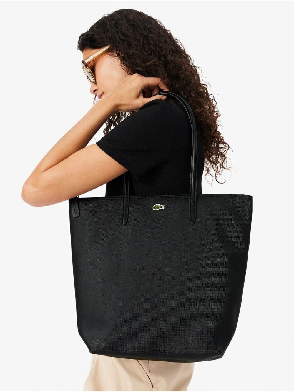 Lacoste L.12.12 Concept Vertical Tote Black PVC Laptop Work Bag